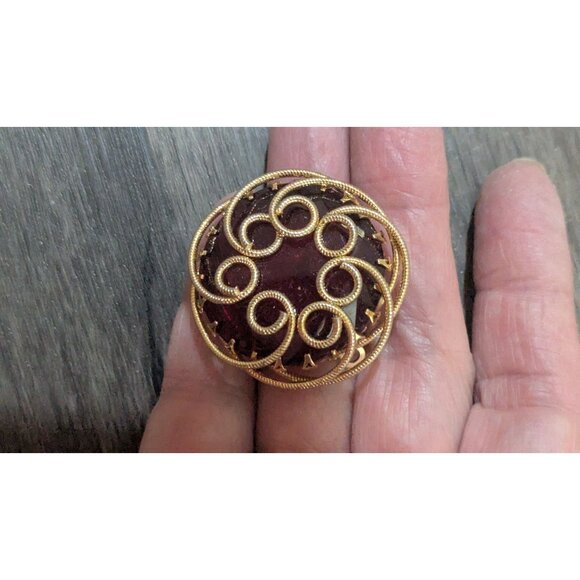 Kramer Gold Tone Swirl Red Stone Brooch & Pendant 2-In-1 Vintage Elegance - Picture 2 of 6